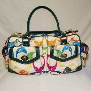 Coach Embroidered Scribble Satchel w Green Leather